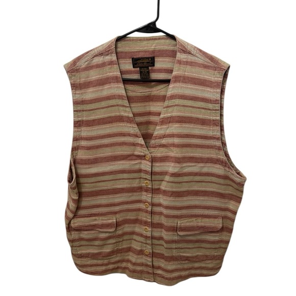Eddie Bauer Vintage 100% Linen Striped Vest Size XL - Picture 1 of 3